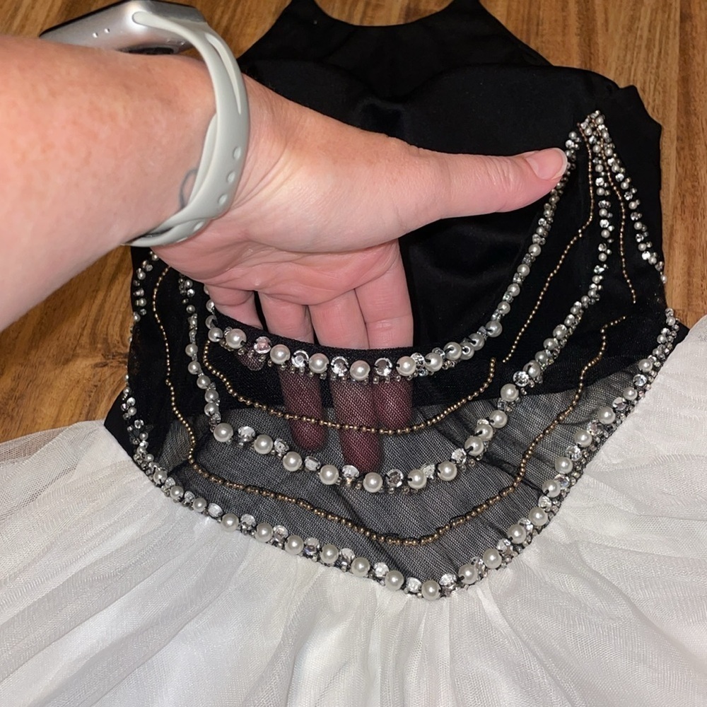 Stacy Sklar women dress 7 medium black white tulle rhinestones pearl prom formal - Picture 7 of 11
